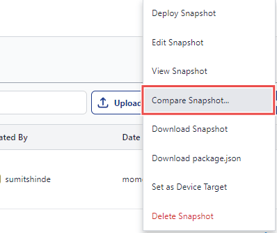 Image showing the 'Compare Snapshot' option in the menu